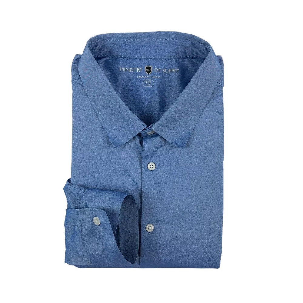 Ministry of Supply Blue Performance Mens 2XL Slim Fit Button Front Shirt